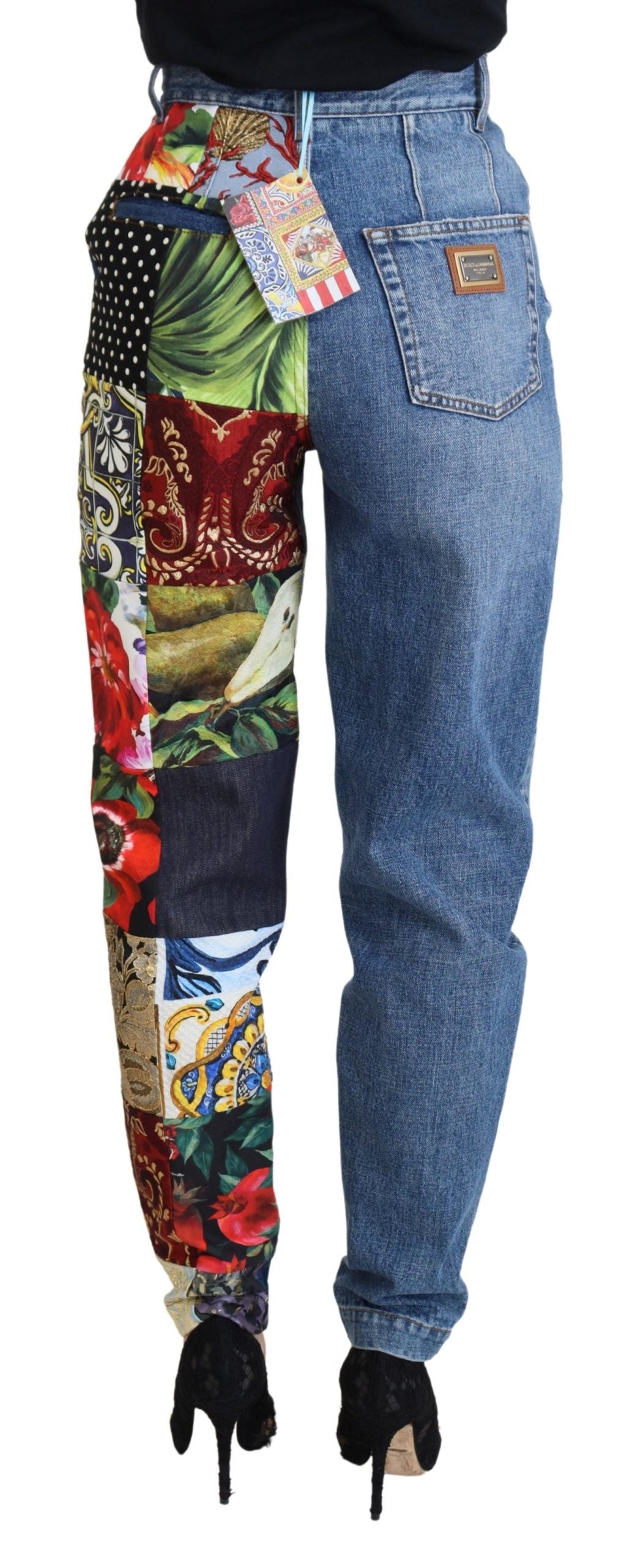 Jean taille haute en jacquard majolique bleu Dolce & Gabbana