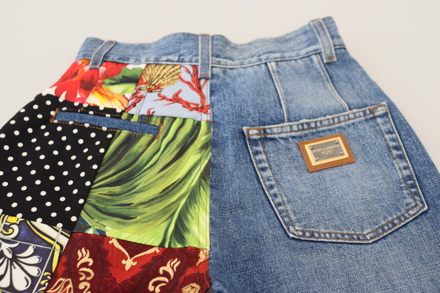 Jean taille haute en jacquard majolique bleu Dolce & Gabbana