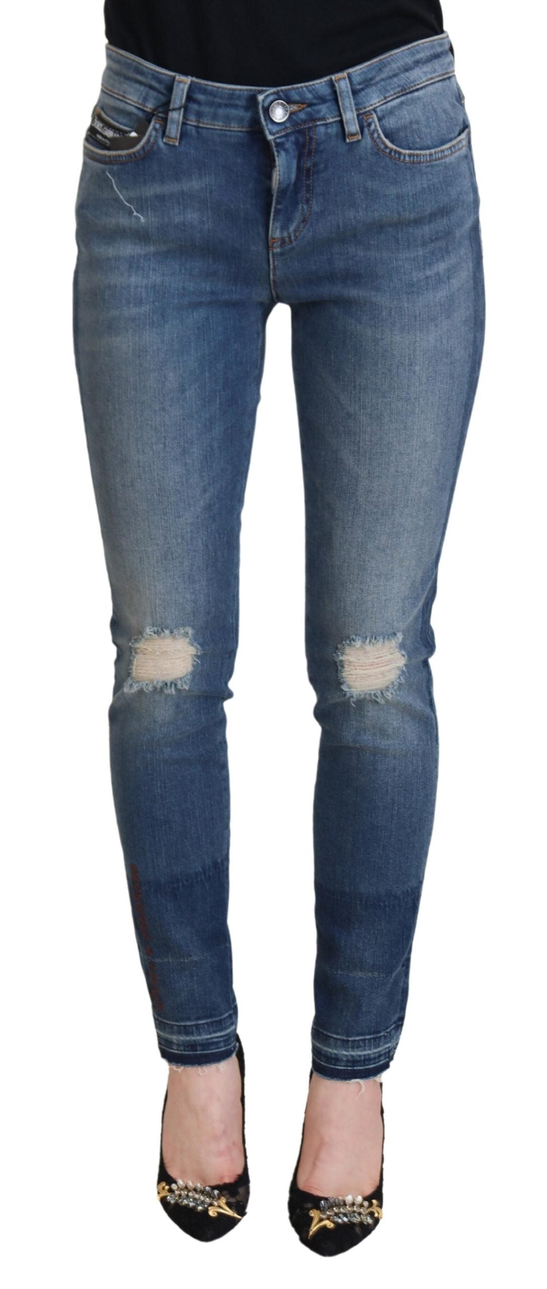 Jean en denim déchiré bleu délavé Dolce & Gabbana