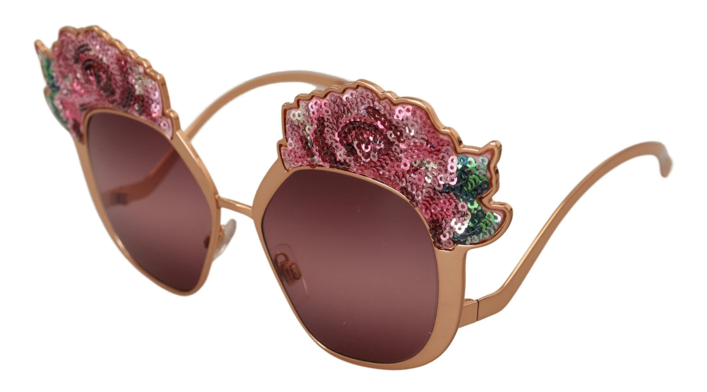 Dolce & Gabbana DG2202 Sonnenbrille mit Roségold-Paillettenstickerei