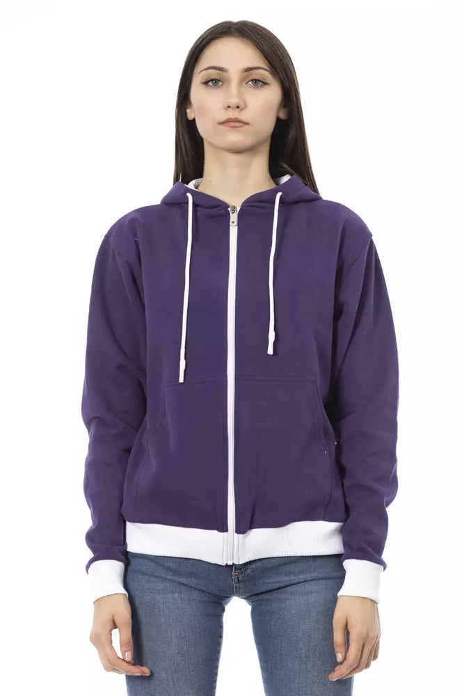 Baldinini Trend Lila Damenpullover aus Baumwolle mit verstellbarer Kapuze