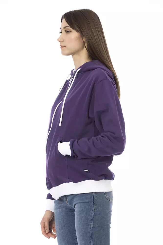 Baldinini Trend Lila Damenpullover aus Baumwolle mit verstellbarer Kapuze