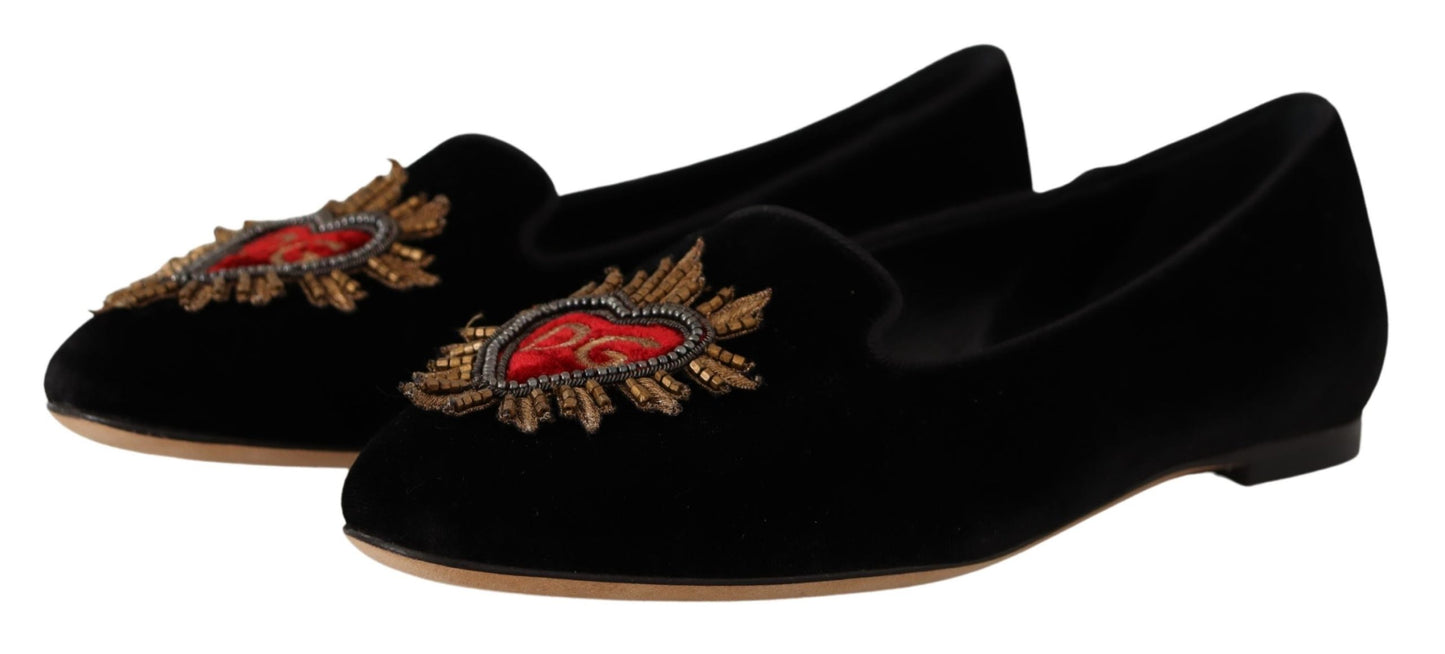 Chaussures plates à enfiler Dolce & Gabbana noires avec patch DG Sacred Heart
