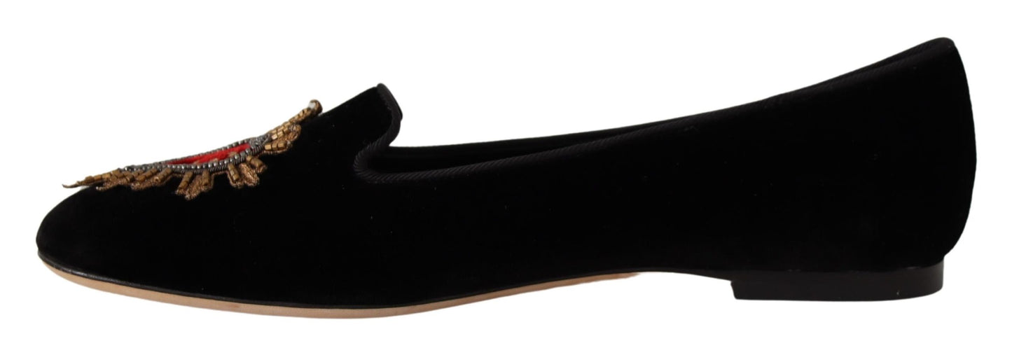 Chaussures plates à enfiler Dolce & Gabbana noires avec patch DG Sacred Heart