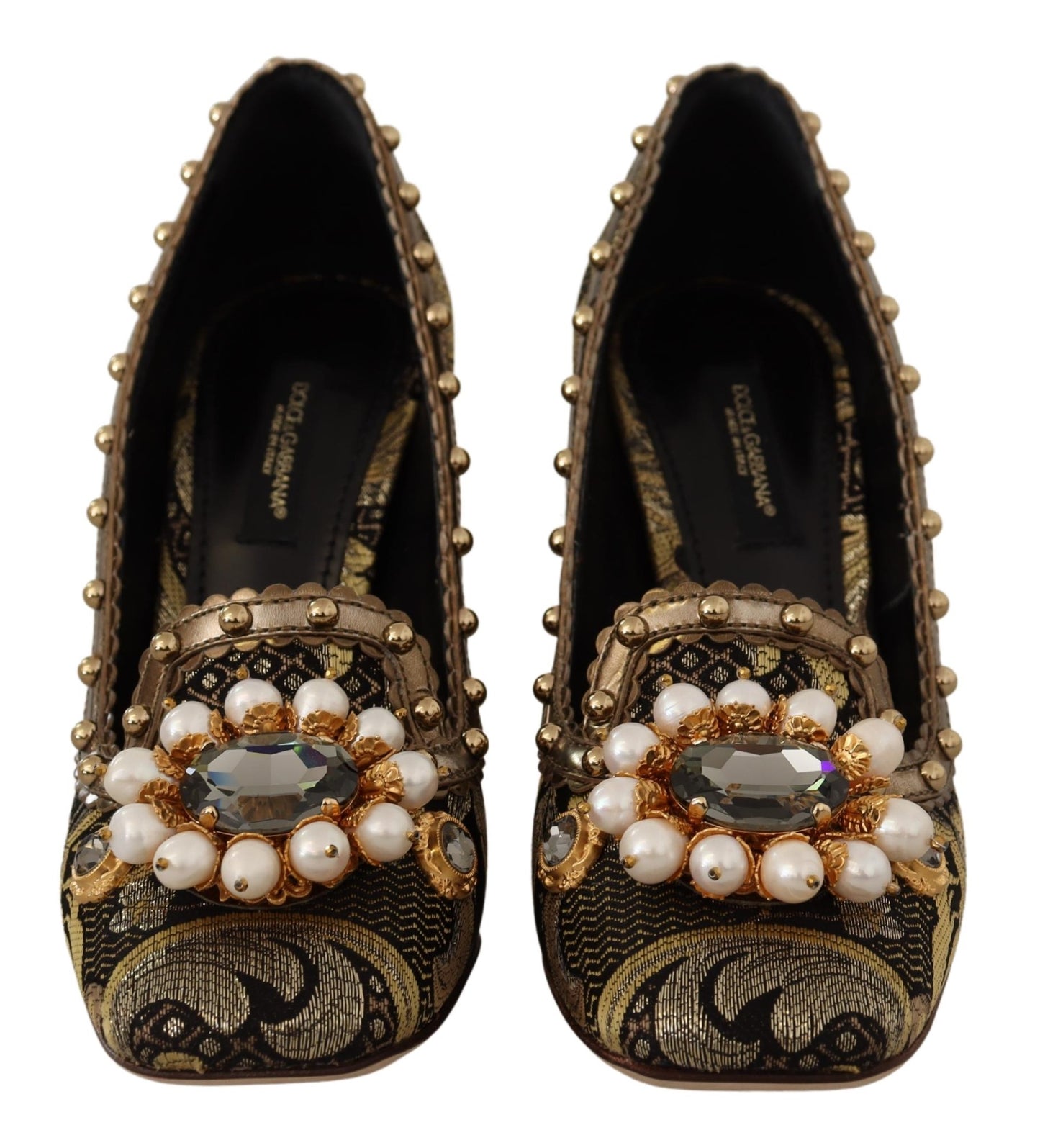 Escarpins Dolce & Gabbana en brocart doré à bout carré et cristaux