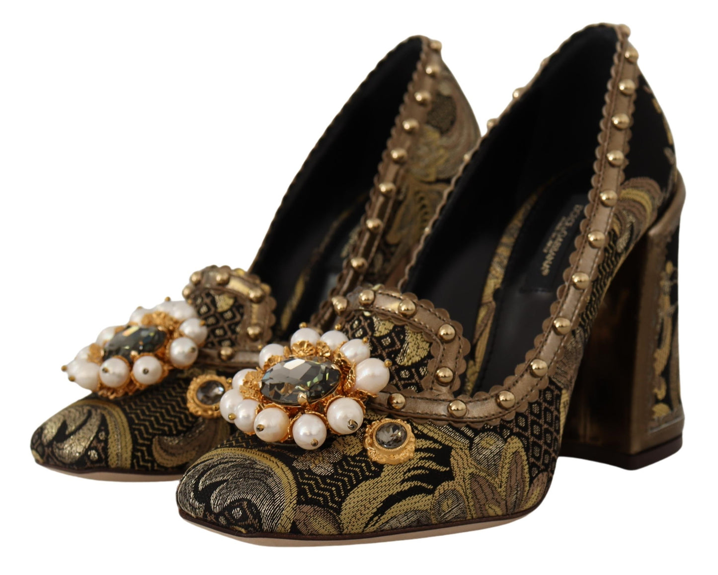 Escarpins Dolce & Gabbana en brocart doré à bout carré et cristaux