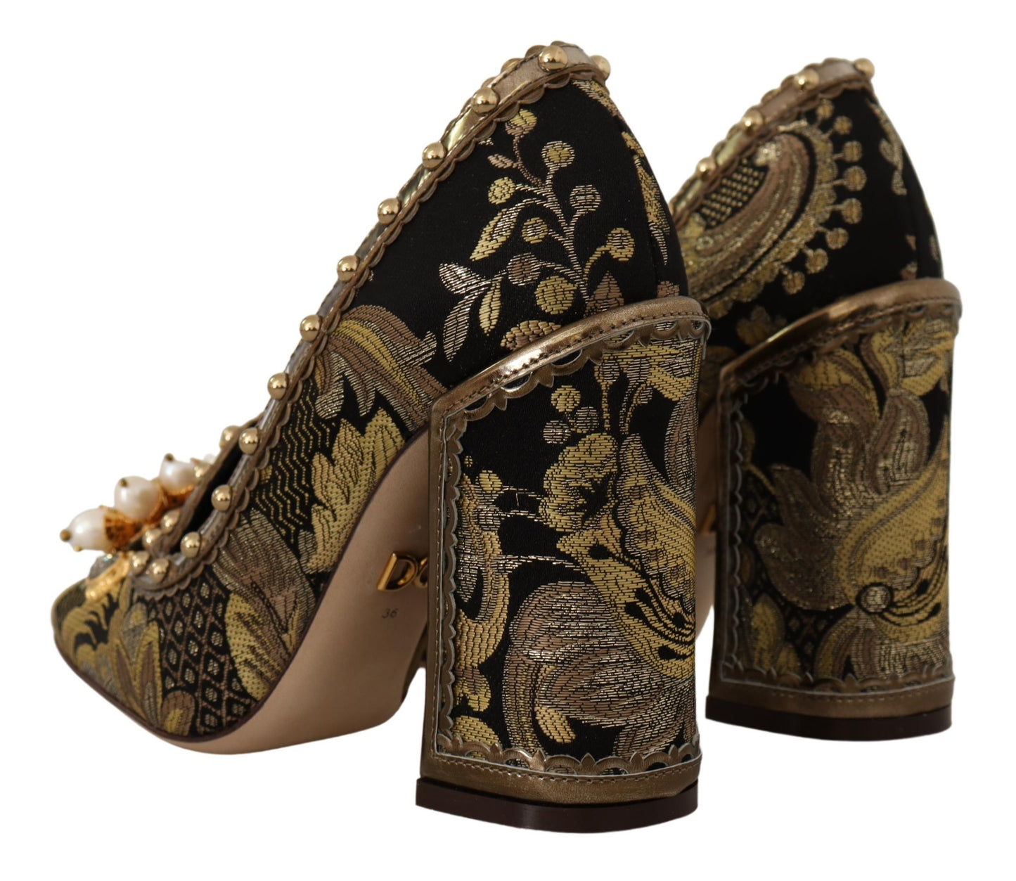Escarpins Dolce & Gabbana en brocart doré à bout carré et cristaux