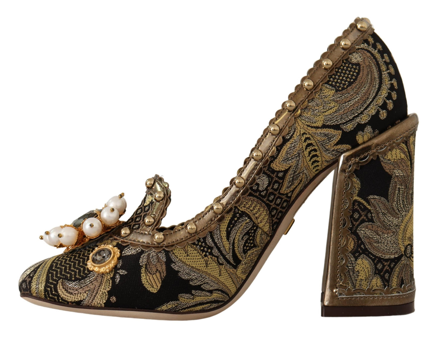 Escarpins Dolce & Gabbana en brocart doré à bout carré et cristaux