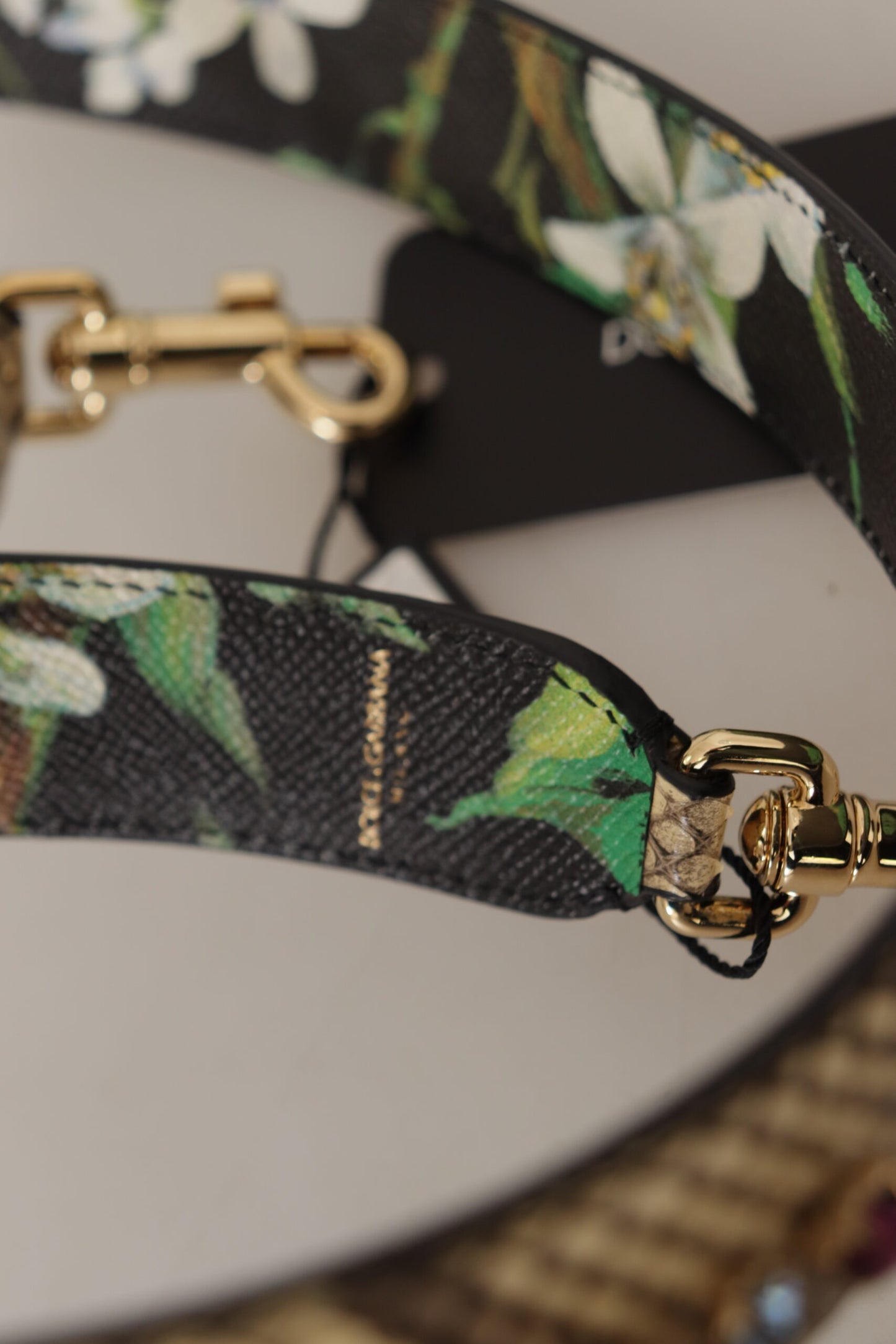 Bandoulière réversible en cuir exotique beige et cristaux Dolce & Gabbana