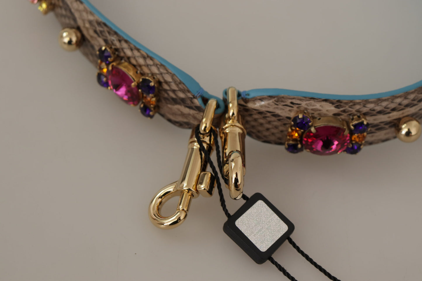 Bandoulière en cuir exotique marron et cristaux Dolce & Gabbana