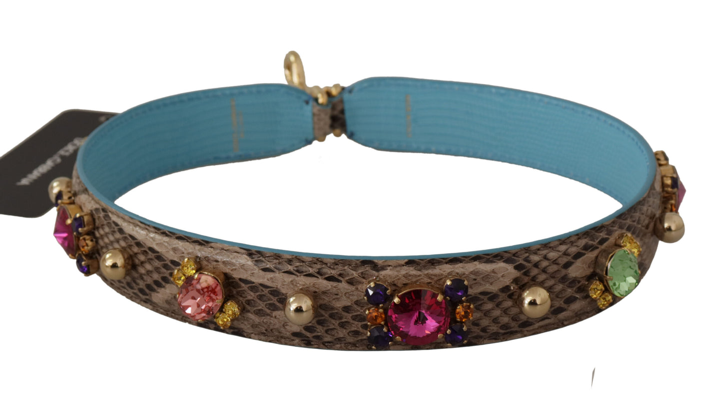 Bandoulière en cuir exotique marron et cristaux Dolce & Gabbana