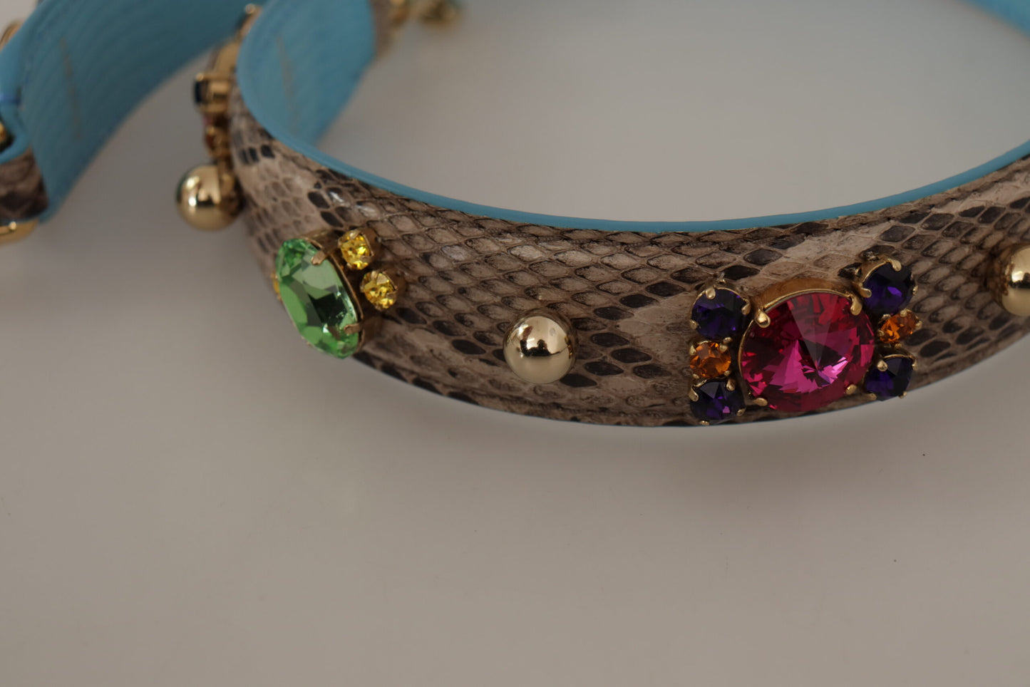 Bandoulière en cuir exotique marron et cristaux Dolce & Gabbana