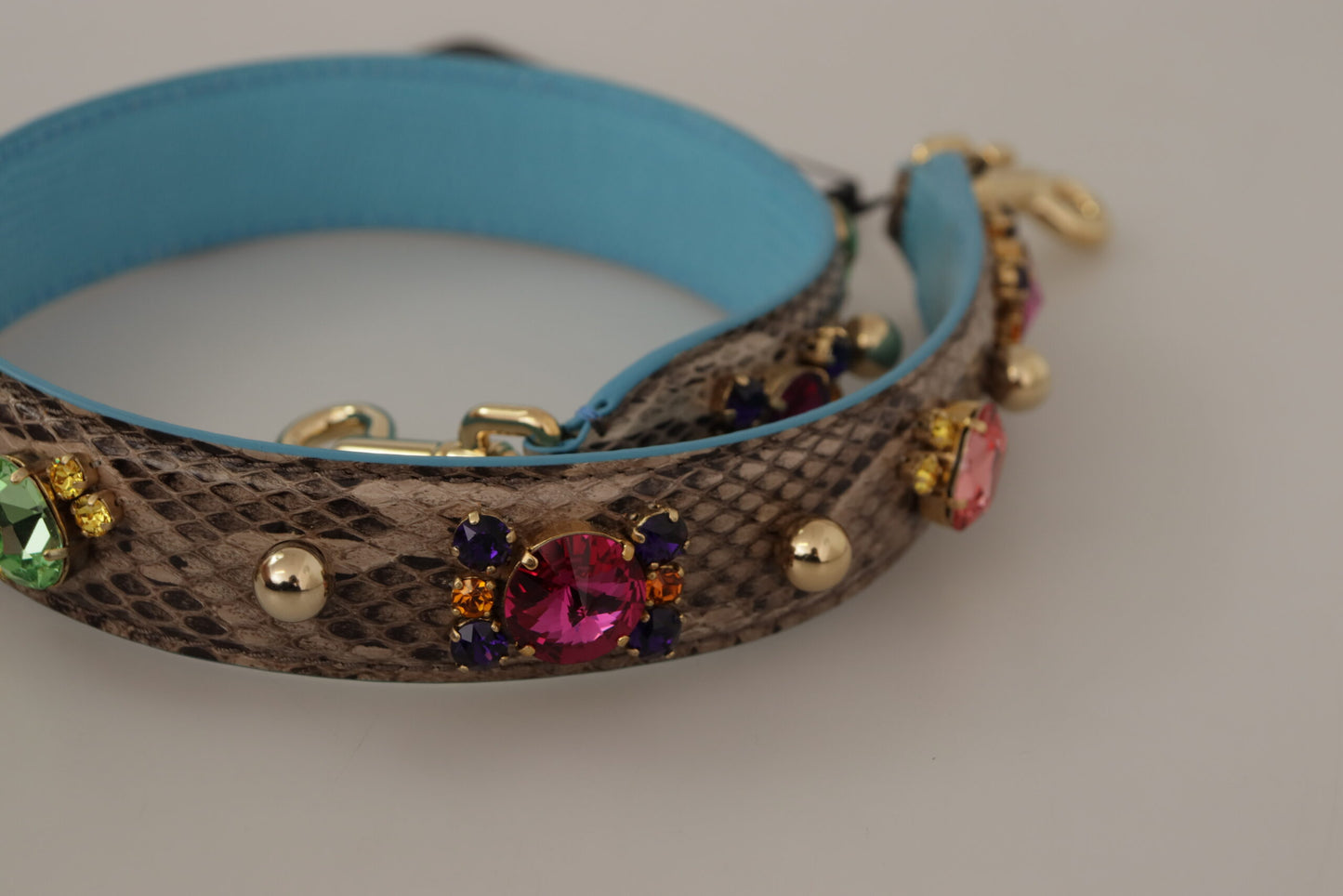 Bandoulière en cuir exotique marron et cristaux Dolce & Gabbana