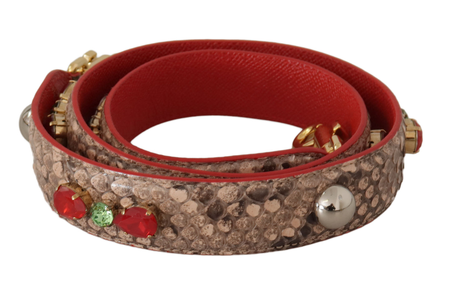 Bandoulière en cuir de python marron et cristaux Dolce & Gabbana