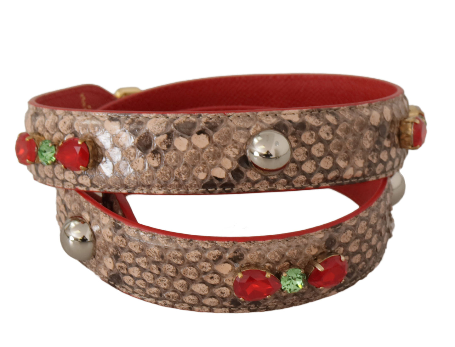 Bandoulière en cuir de python marron et cristaux Dolce & Gabbana