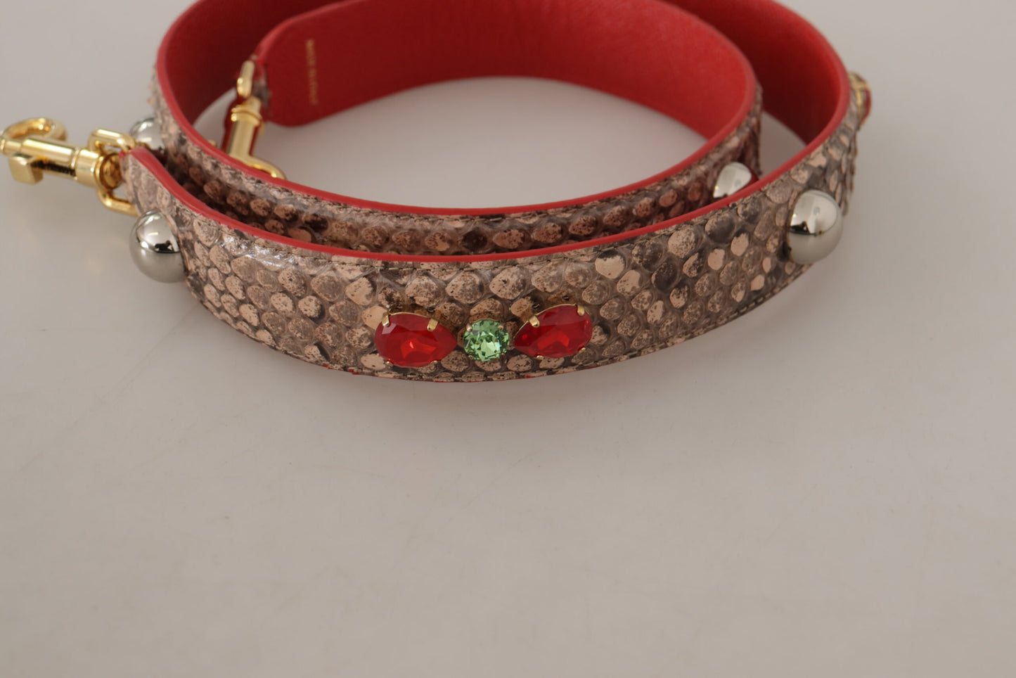 Bandoulière en cuir de python marron et cristaux Dolce & Gabbana