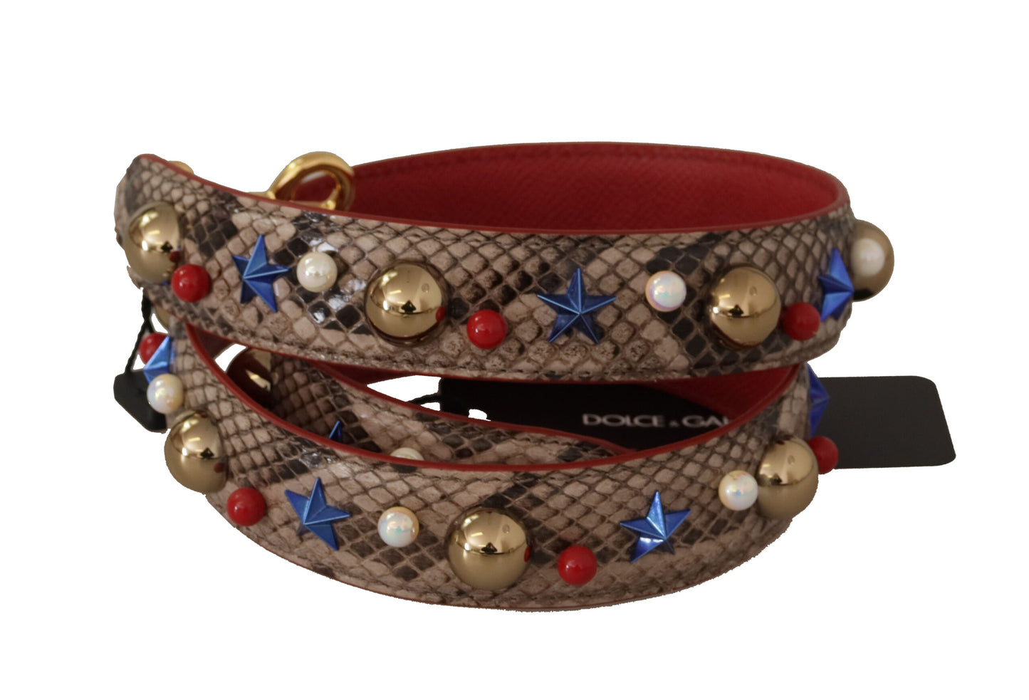 Dolce & Gabbana – Schultergurt aus braunem Pythonleder mit Nieten