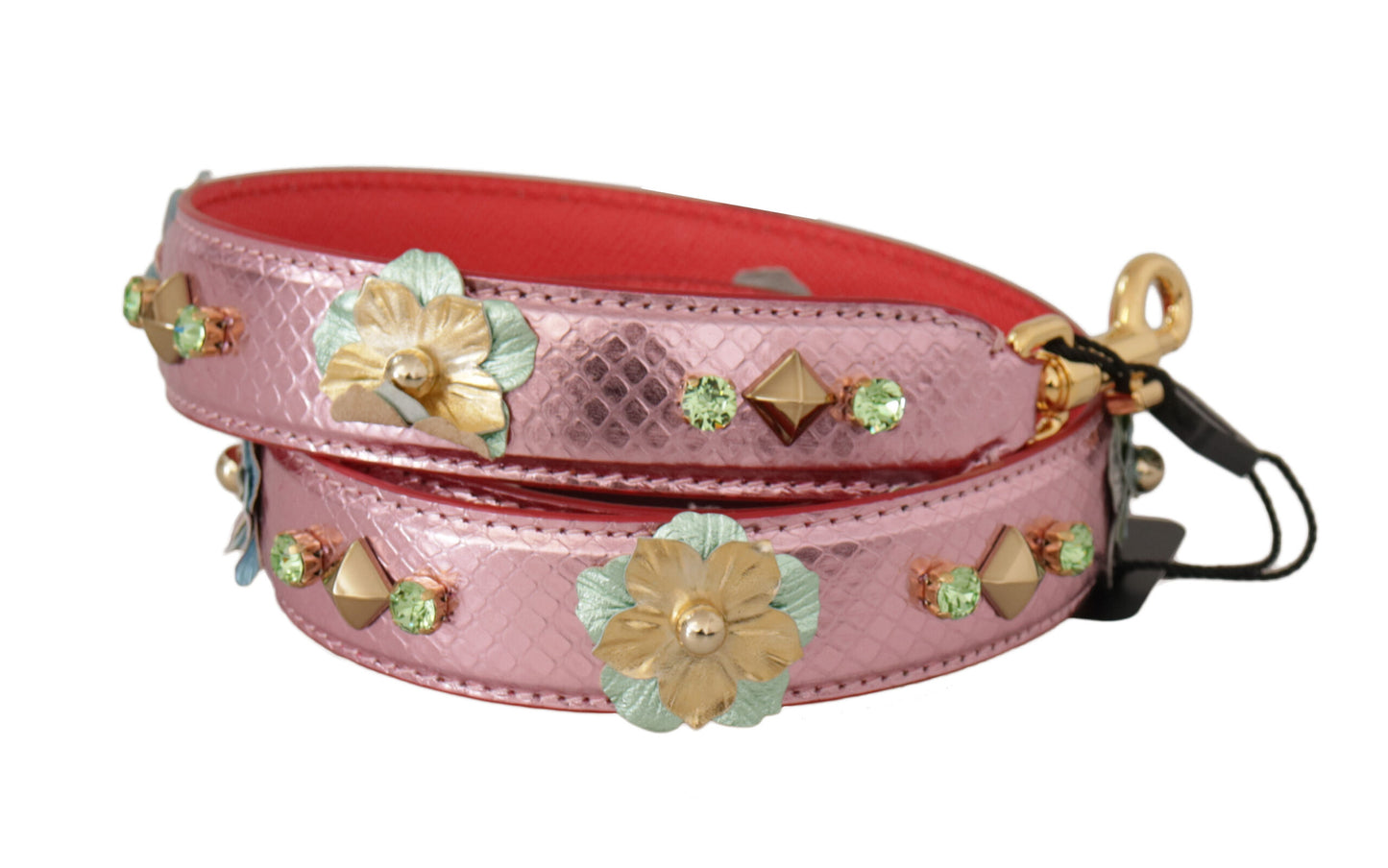 Bandoulière cloutée en cuir rose métallisé Dolce & Gabbana