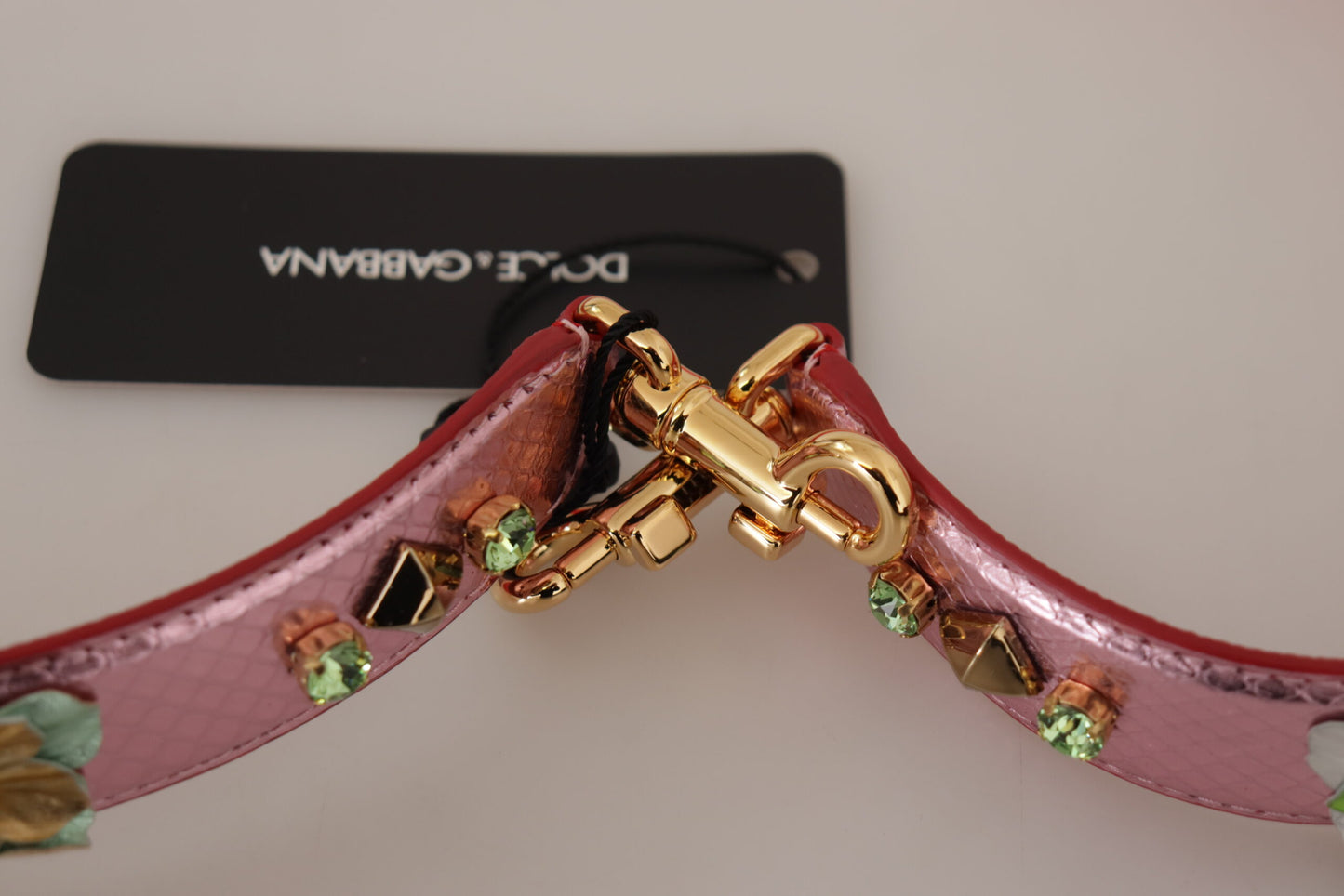 Bandoulière cloutée en cuir rose métallisé Dolce & Gabbana