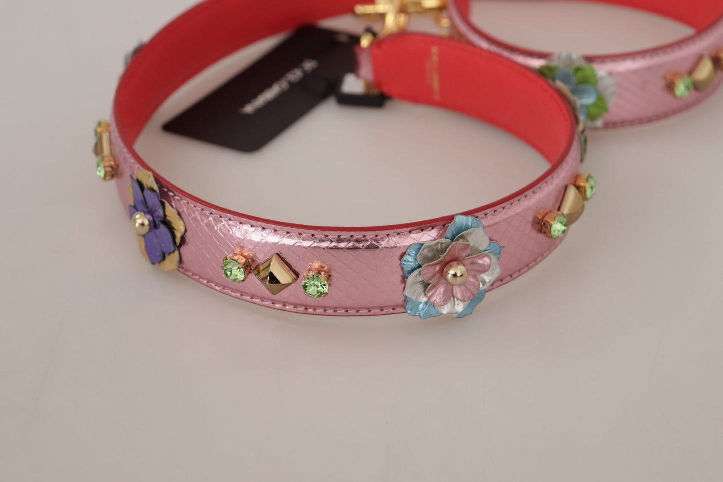 Bandoulière cloutée en cuir rose métallisé Dolce & Gabbana