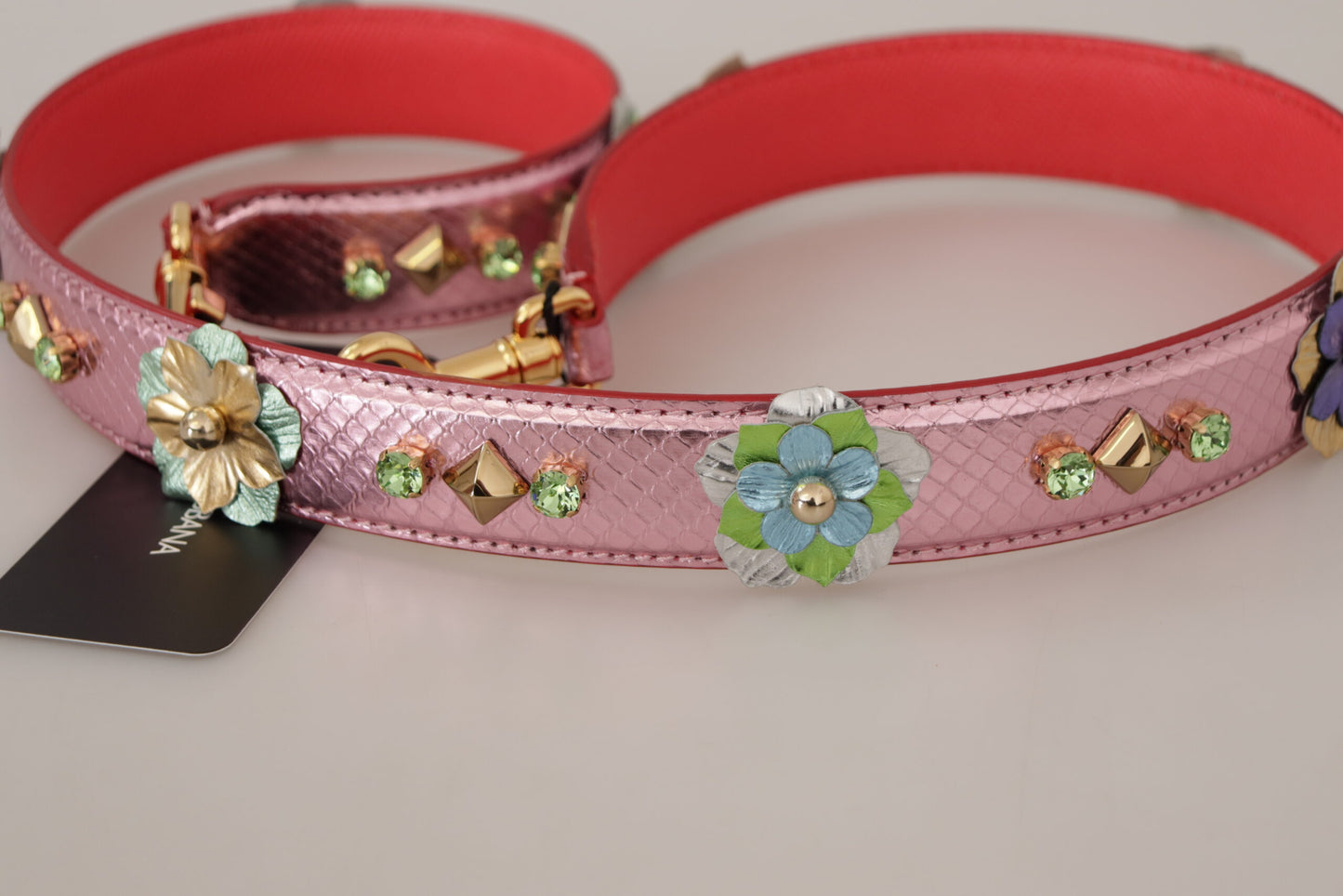 Bandoulière cloutée en cuir rose métallisé Dolce & Gabbana