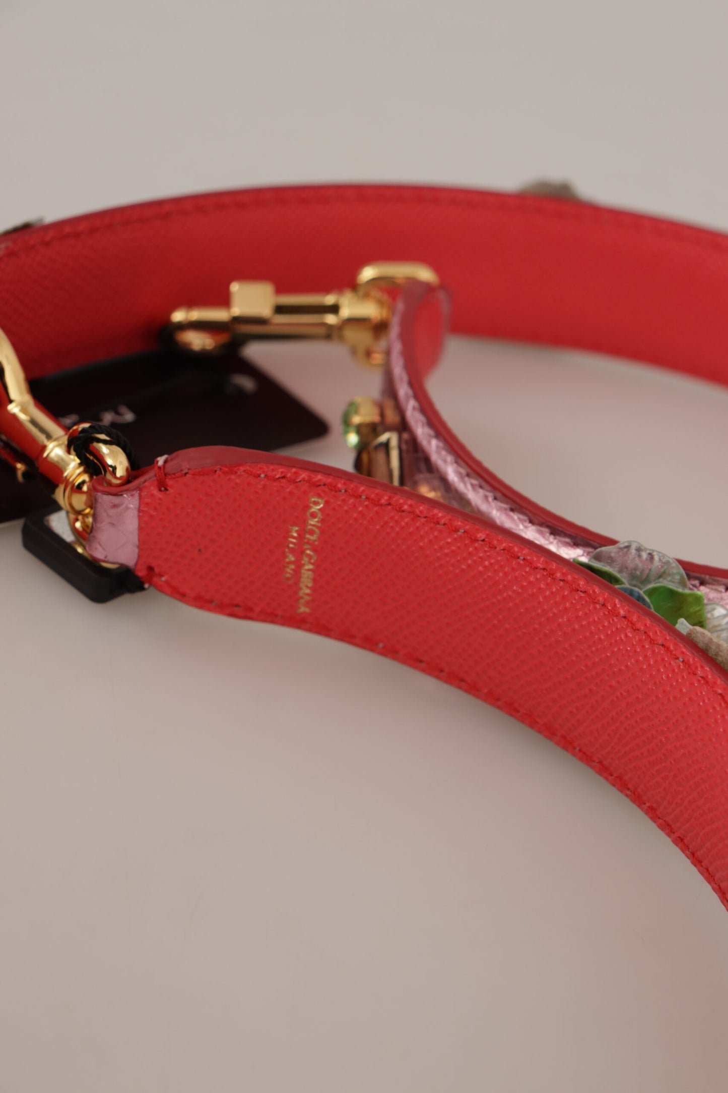 Bandoulière cloutée en cuir rose métallisé Dolce & Gabbana