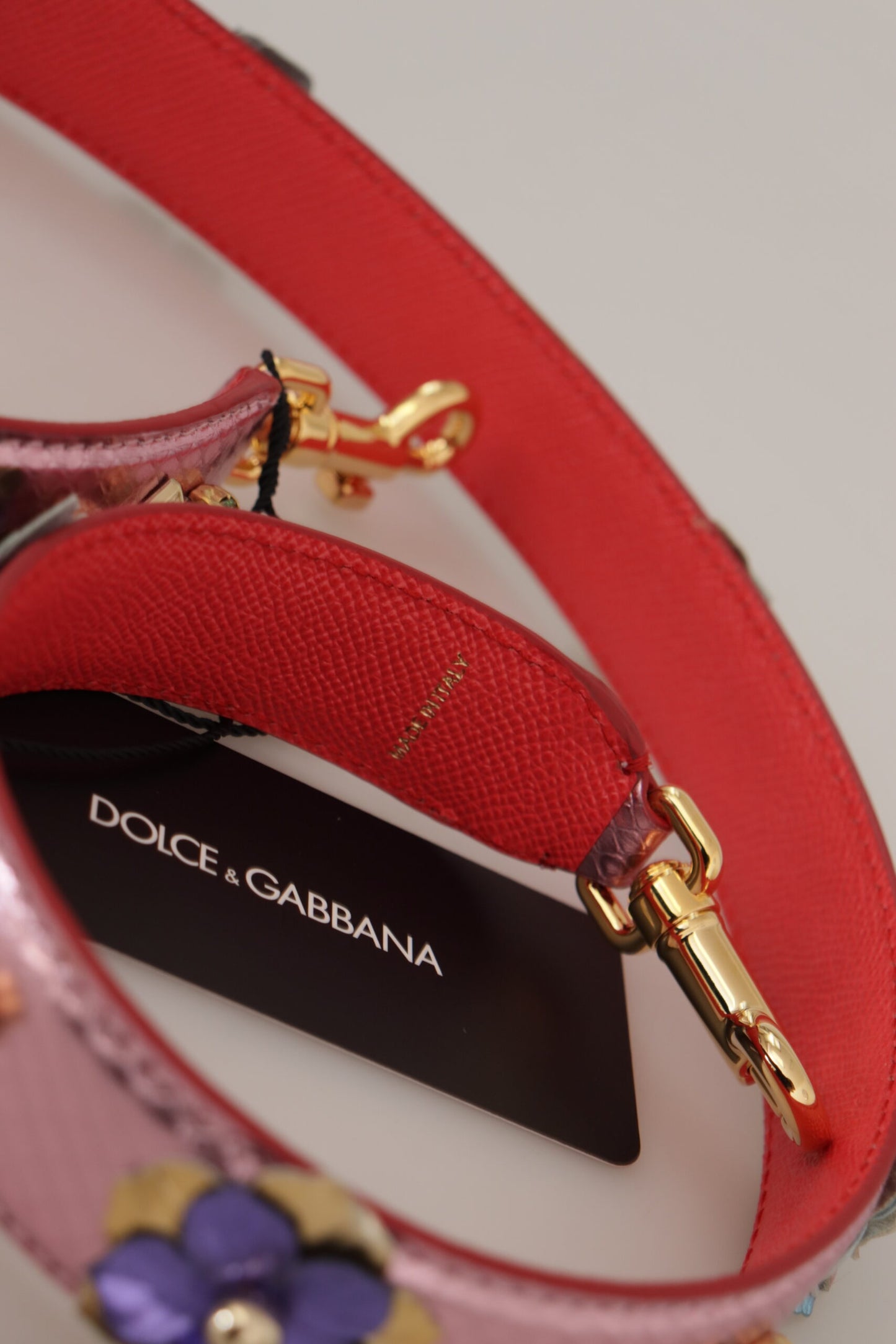 Bandoulière cloutée en cuir rose métallisé Dolce & Gabbana
