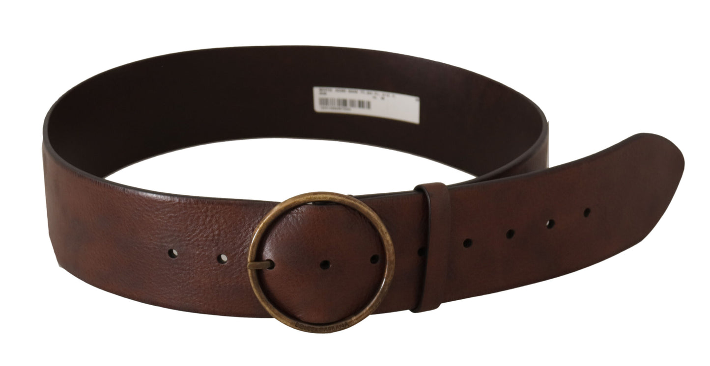 Ceinture Dolce & Gabbana en cuir marron foncé à taille large et boucle ronde en métal
