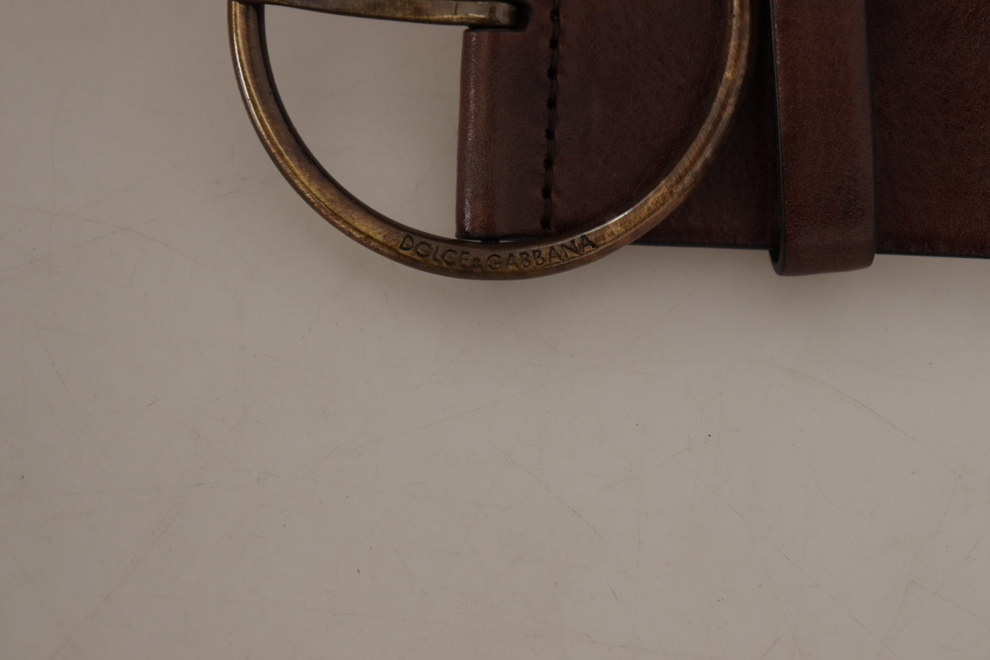 Ceinture Dolce & Gabbana en cuir marron foncé à taille large et boucle ronde en métal
