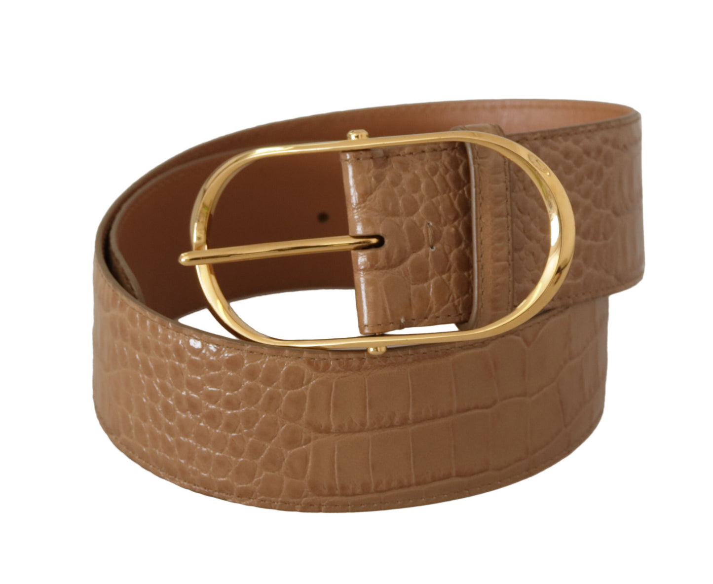 Ceinture Dolce & Gabbana en cuir marron beige avec boucle ovale en métal doré