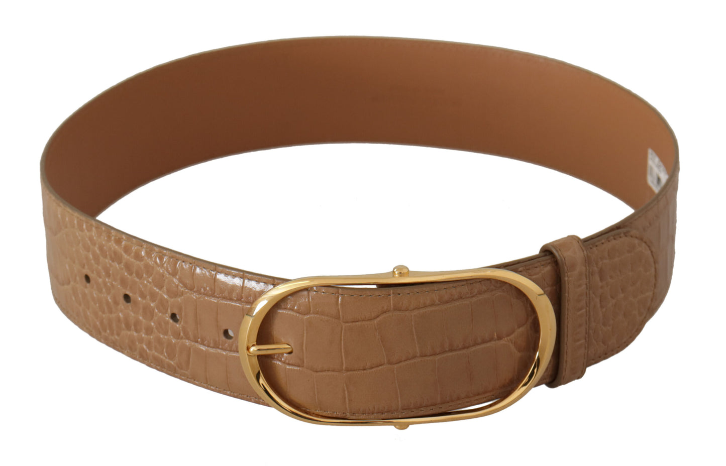 Ceinture Dolce & Gabbana en cuir marron beige avec boucle ovale en métal doré