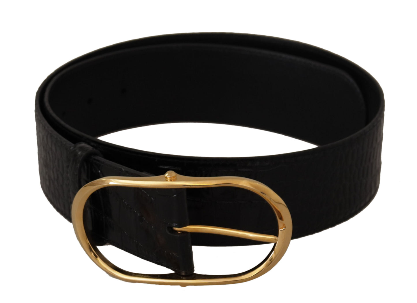 Ceinture Dolce & Gabbana en cuir noir gaufré avec boucle en métal doré