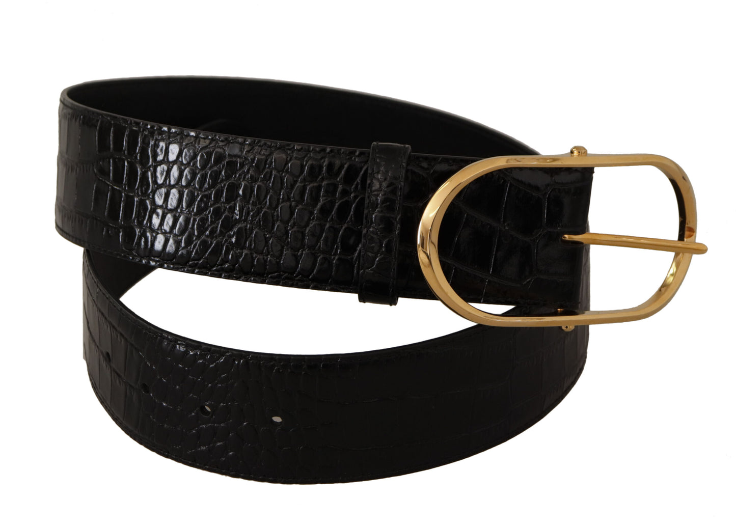 Ceinture Dolce & Gabbana en cuir noir gaufré avec boucle en métal doré