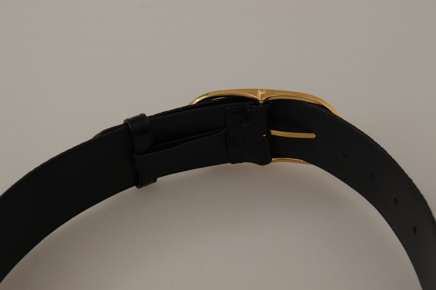 Ceinture Dolce & Gabbana en cuir noir gaufré avec boucle en métal doré