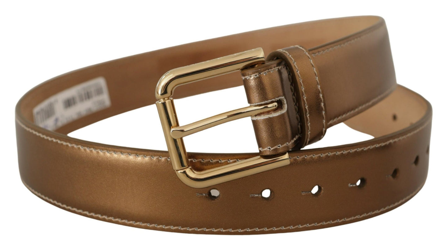 Ceinture Dolce & Gabbana en cuir de veau bronze avec boucle à la taille et logo doré