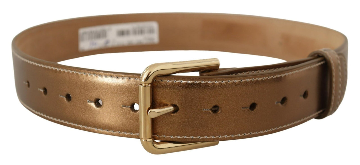 Ceinture Dolce & Gabbana en cuir de veau bronze avec boucle à la taille et logo doré