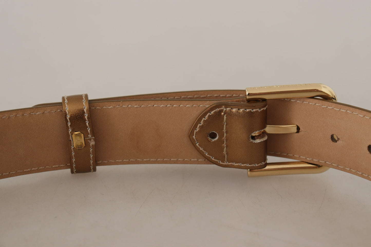 Ceinture Dolce & Gabbana en cuir de veau bronze avec boucle à la taille et logo doré