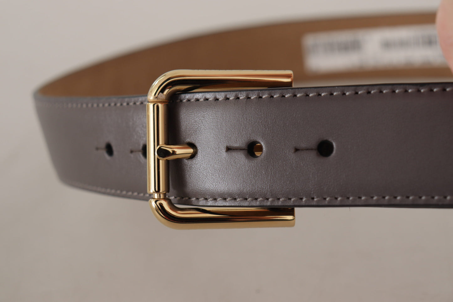 Ceinture Dolce & Gabbana en cuir de veau gris avec boucle logo en métal doré