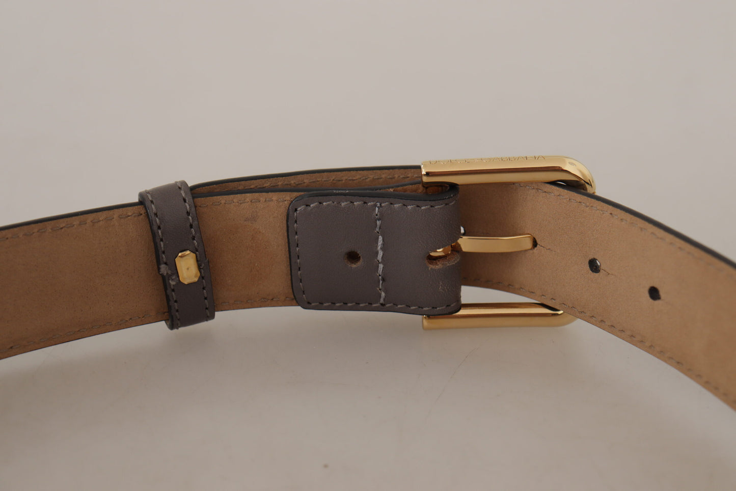 Ceinture Dolce & Gabbana en cuir de veau gris avec boucle logo en métal doré