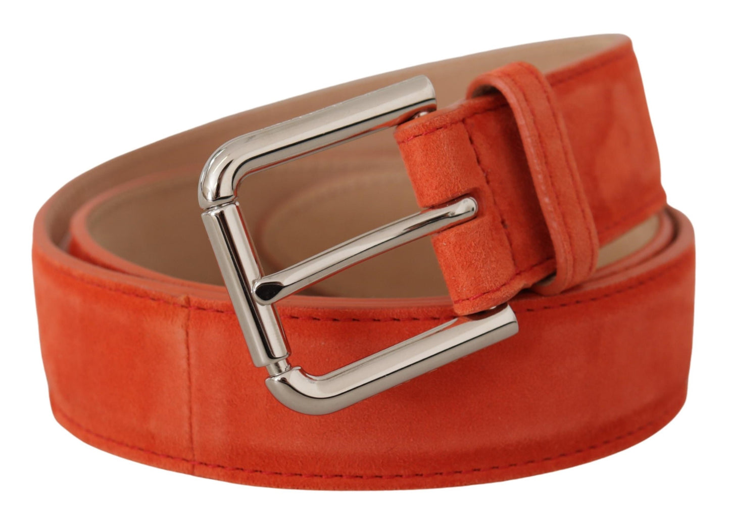 Ceinture Dolce & Gabbana en cuir suédé orange avec boucle en métal et logo argenté