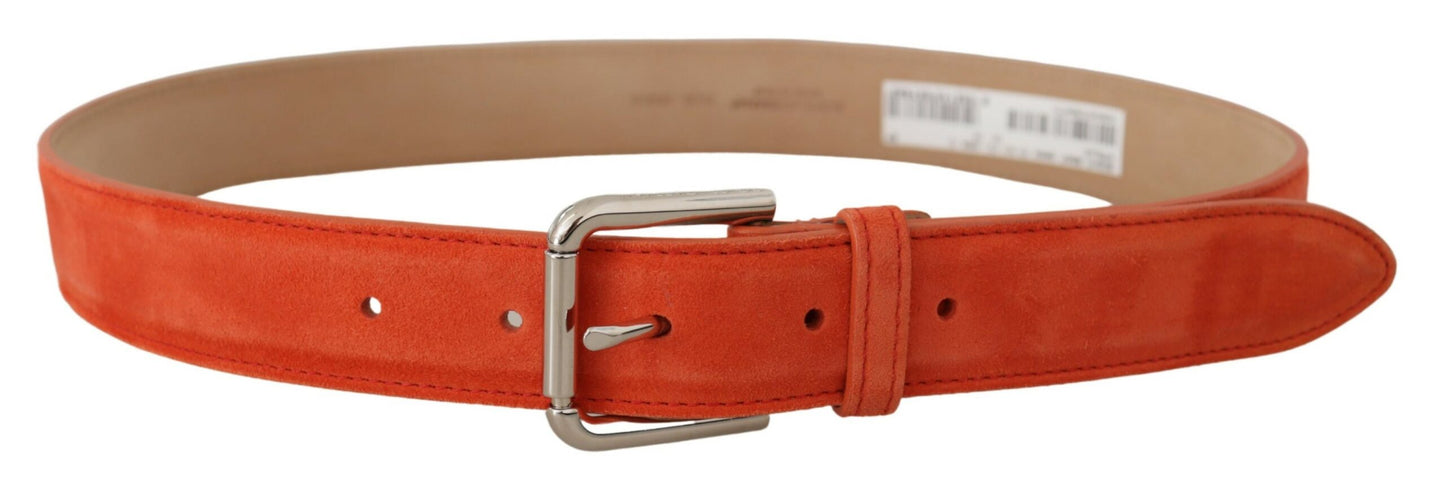 Ceinture Dolce & Gabbana en cuir suédé orange avec boucle en métal et logo argenté