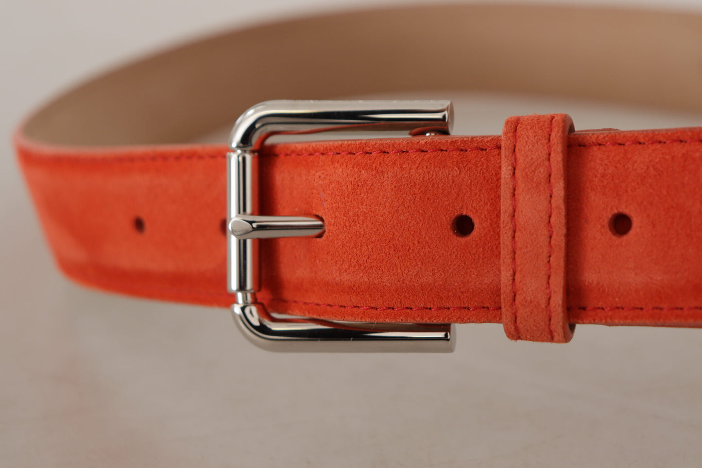 Ceinture Dolce & Gabbana en cuir suédé orange avec boucle en métal et logo argenté