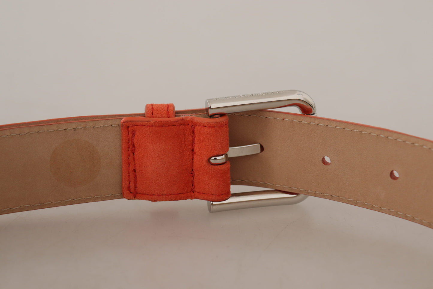 Ceinture Dolce & Gabbana en cuir suédé orange avec boucle en métal et logo argenté