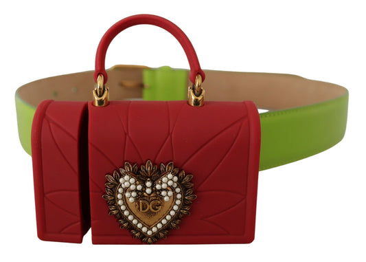 Dolce & Gabbana – Devotion – Mikrotasche mit Herzmotiv, Kopfhörergürtel aus grünem Leder