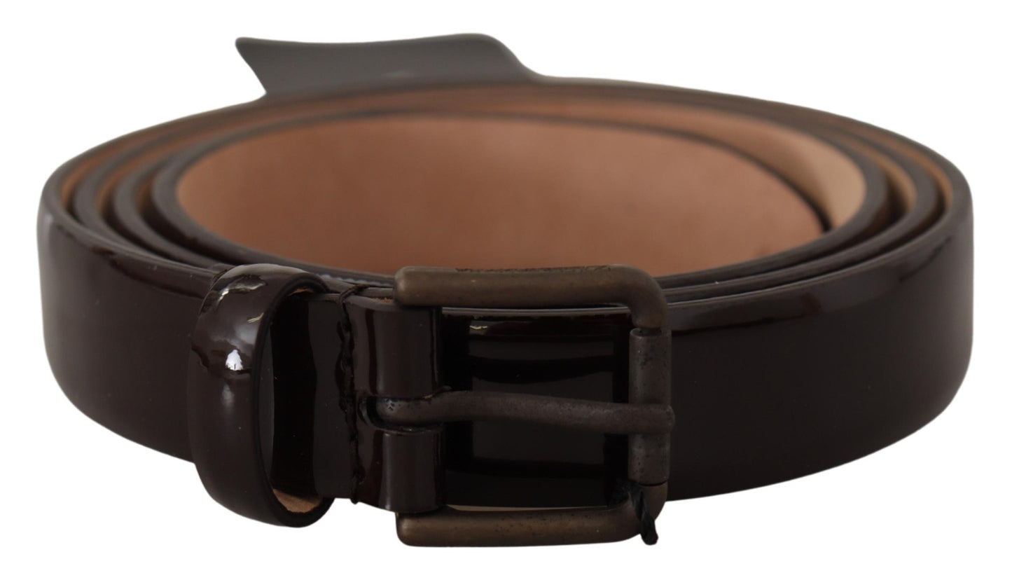 Ceinture en cuir verni noir avec boucle en métal et logo Dolce & Gabbana