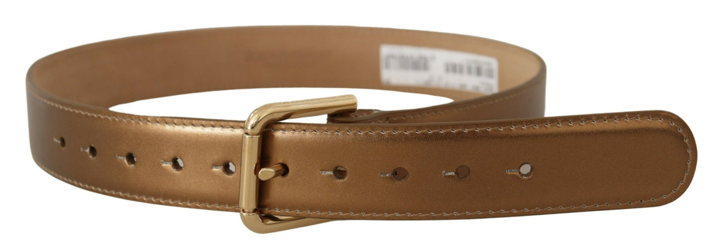 Ceinture Dolce & Gabbana en cuir bronze avec logo doré gravé