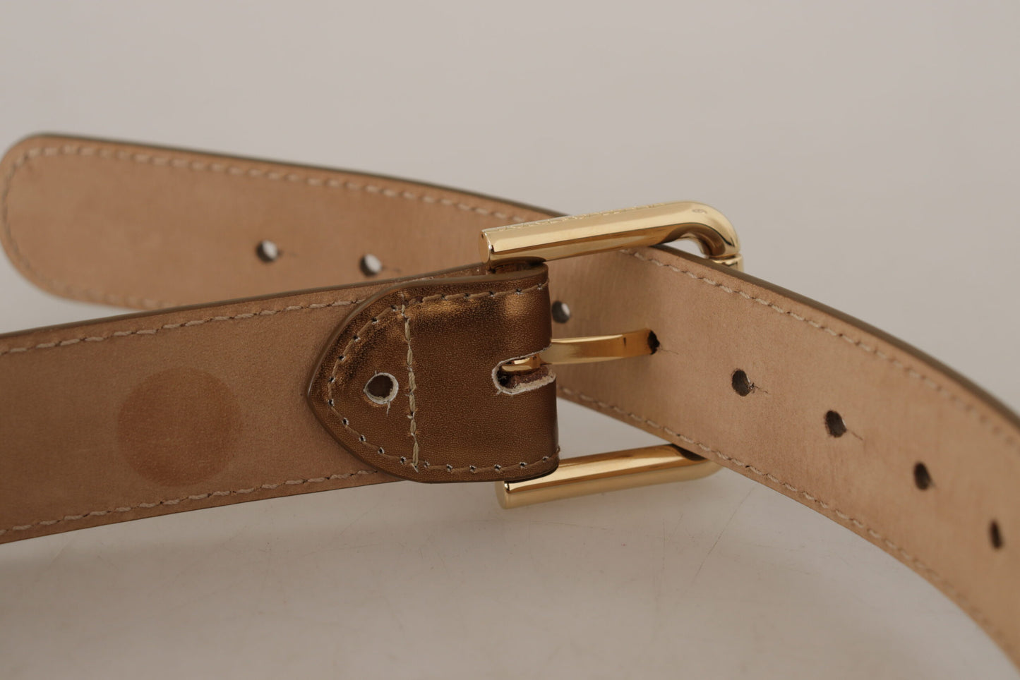 Ceinture Dolce & Gabbana en cuir bronze avec logo doré gravé