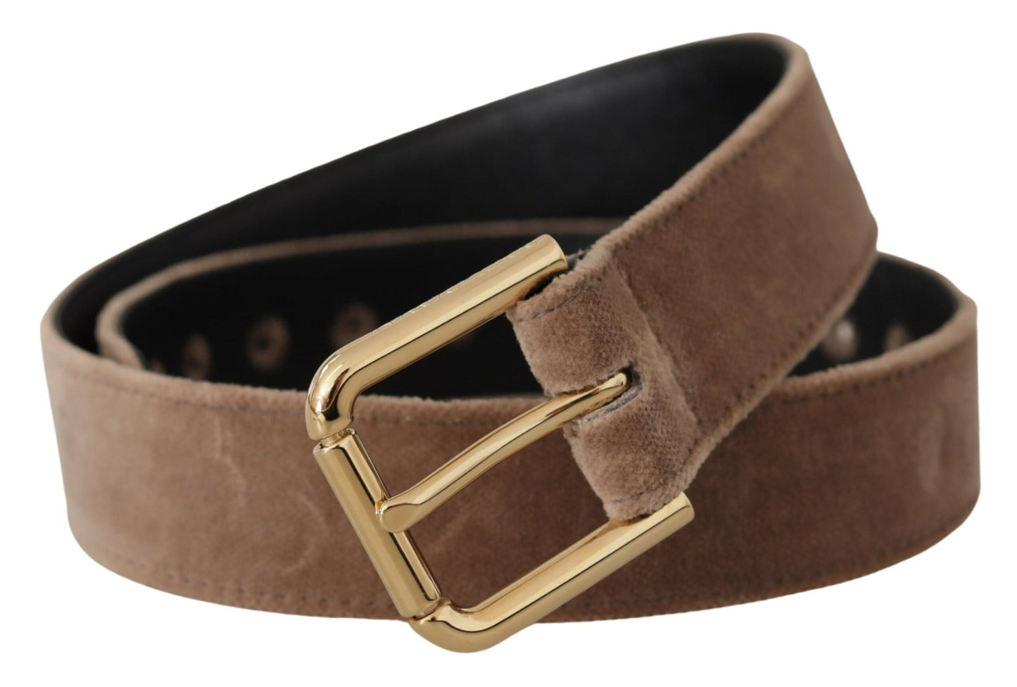 Ceinture Dolce & Gabbana en velours marron clair avec boucle en métal et logo doré