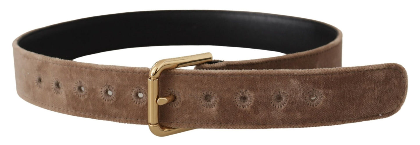 Ceinture Dolce & Gabbana en velours marron clair avec boucle en métal et logo doré