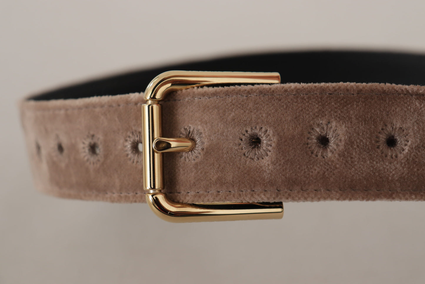 Ceinture Dolce & Gabbana en velours marron clair avec boucle en métal et logo doré
